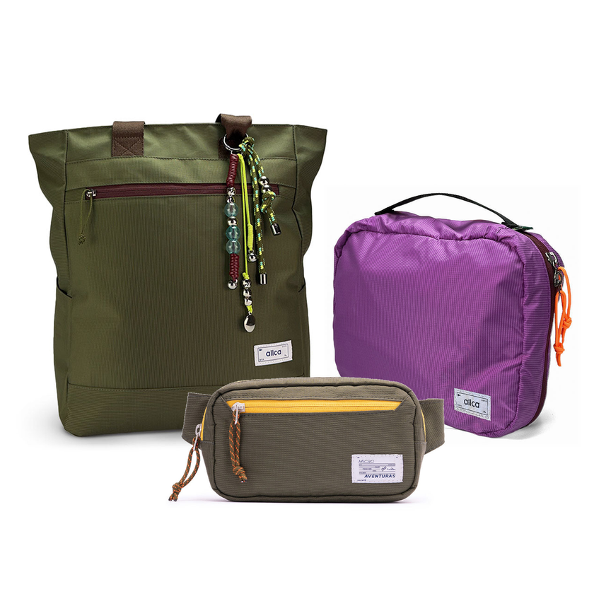 Kit Aerolook - Tote Minuano + Pochete The Summer Hunter, Verde Araucária e Verde Cachoeira, Nécessaire Hotel Roxa da Allcatrazes