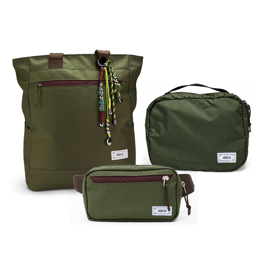 Kit Aerolook Minuano com Tote Verde Araucária com charm, Pochete Verde Araucária e Nécessaire Hotel Verde Araucária da Allcatrazes