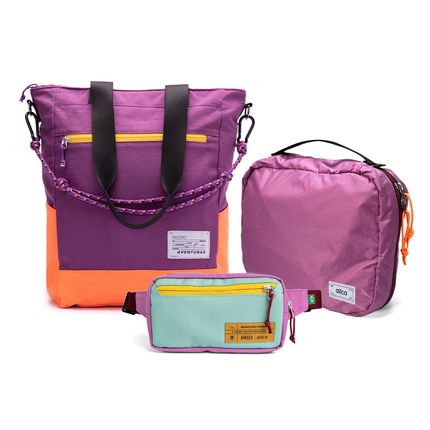 Kit Aerolook - Tote The Summer Hunter + Pochete Brasco, Roxo Viagem e Azul Respiro, Nécessaire Hotel Rosa da Allcatrazes
