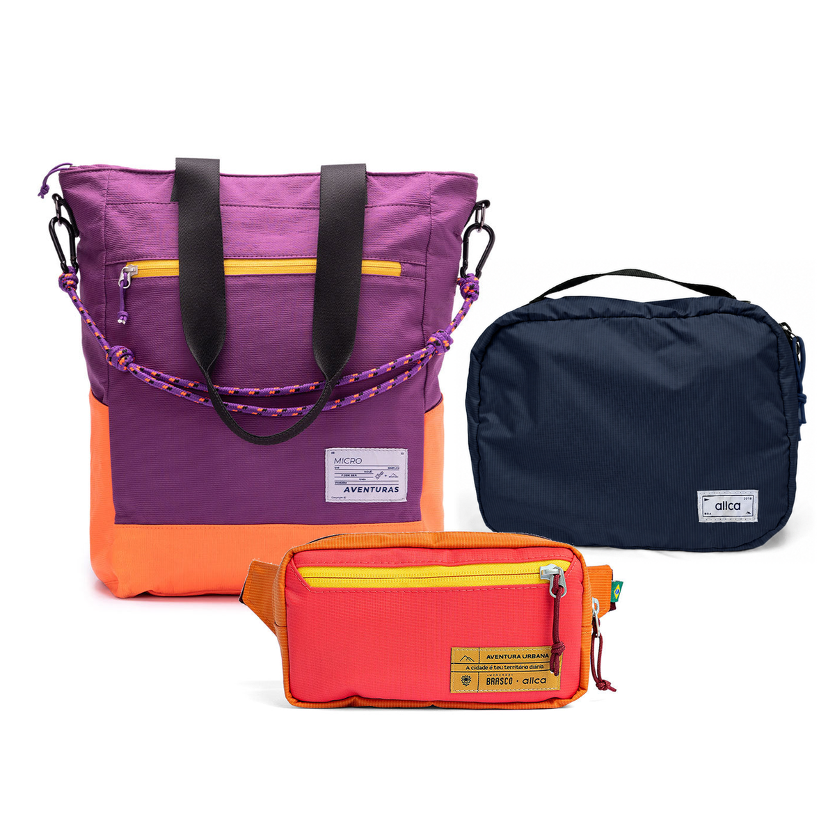 Kit Aerolook - Tote The Summer Hunter + Pochete Brasco, Roxo Viagem e Coral Esquina, Nécessaire Hotel Azul Aurora da Allcatrazes