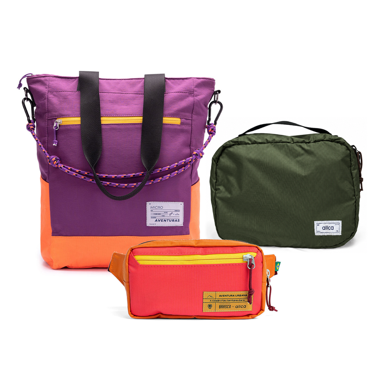 Kit Aerolook - Tote The Summer Hunter + Pochete Brasco, Roxo Viagem e Coral Esquina, Nécessaire Hotel Verde Araucária da Allcatrazes