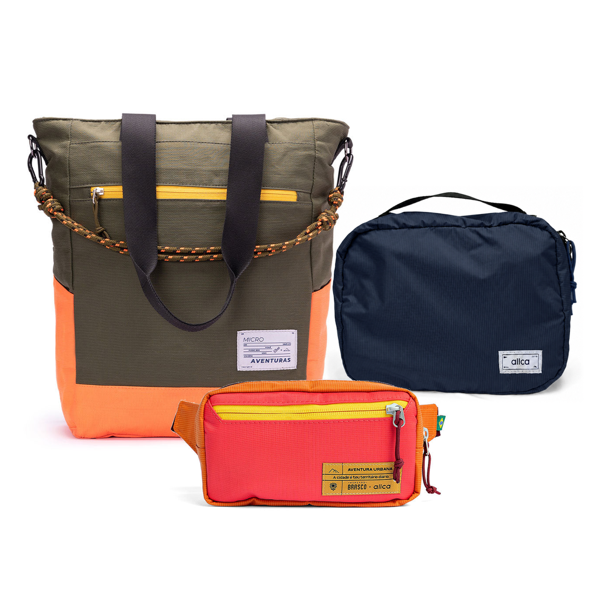 Kit Aerolook - Tote The Summer Hunter + Pochete Brasco, Verde Cachoeira e Coral Esquina, Nécessaire Hotel Azul Aurora da Allcatrazes