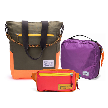 Kit Aerolook - Tote The Summer Hunter + Pochete Brasco, Verde Cachoeira e Coral Esquina, Nécessaire Hotel Roxa da Allcatrazes