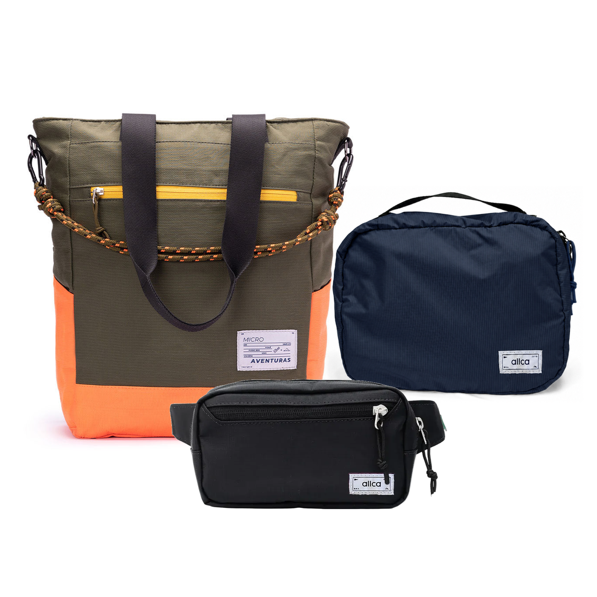 Kit Aerolook - Tote The Summer Hunter + Pochete Eclipse, Verde Cachoeira e Preta, Nécessaire Hotel Azul Aurora da Allcatrazes