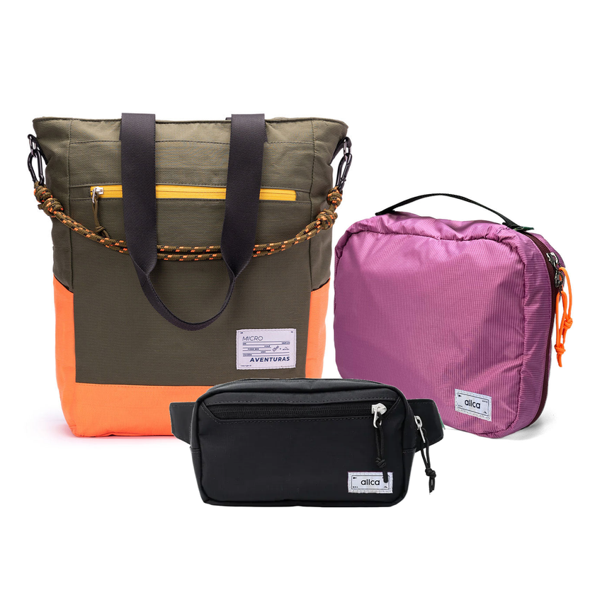 Kit Aerolook - Tote The Summer Hunter + Pochete Eclipse, Verde Cachoeira e Preta, Nécessaire Hotel Rosa da Allcatrazes