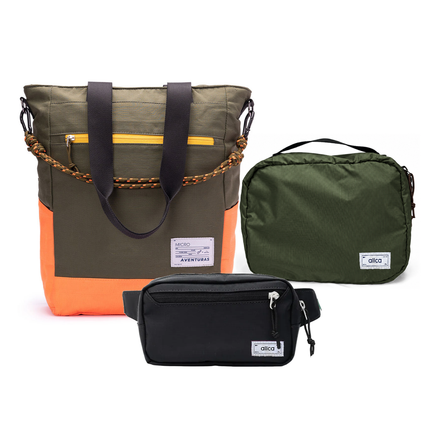 Kit Aerolook - Tote The Summer Hunter + Pochete Eclipse, Verde Cachoeira e Preta, Nécessaire Hotel Verde Araucária da Allcatrazes