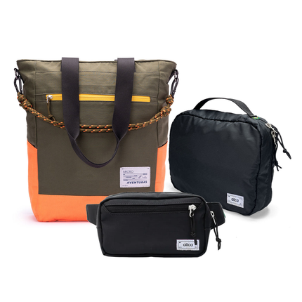 Kit Aerolook com Tote The Summer Hunter e Pochete Eclipse, Verde Cachoeira e preta, com Nécessaire Hotel preta da Allcatrazes