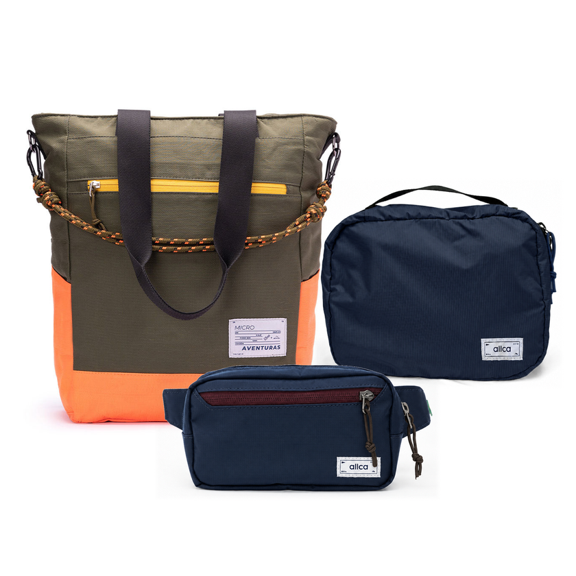 Kit Aerolook - Tote The Summer Hunter + Pochete Minuano, Verde Cachoeira e Azul Aurora, Nécessaire Hotel Azul Aurora da Allcatrazes