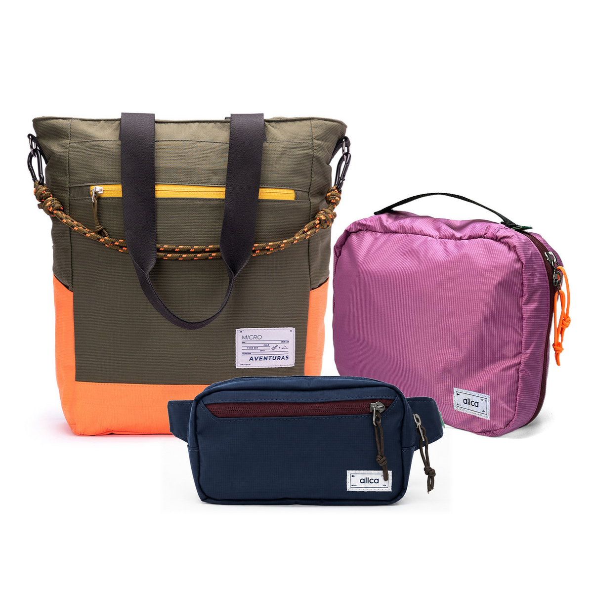 Kit Aerolook - Tote The Summer Hunter + Pochete Minuano, Verde Cachoeira e Azul Aurora, Nécessaire Hotel Rosa da Allcatrazes