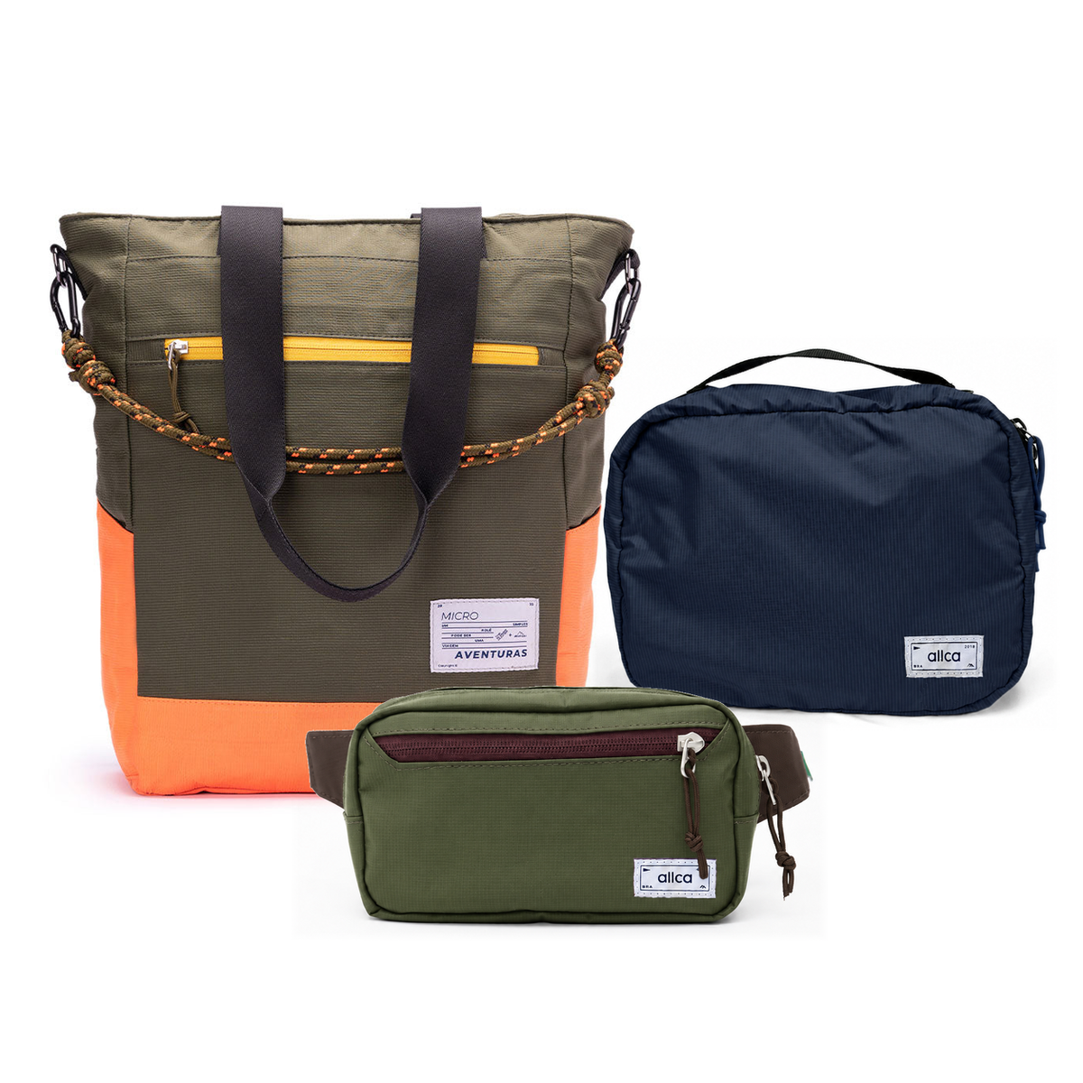 Kit Aerolook - Tote The Summer Hunter + Pochete Minuano, Verde Cachoeira e Verde Araucária, Nécessaire Hotel Azul Aurora da Allcatrazes