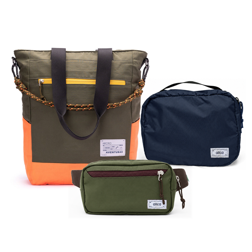 Kit Aerolook - Tote The Summer Hunter + Pochete Minuano, Verde Cachoeira e Verde Araucária, Nécessaire Hotel Azul Aurora da Allcatrazes