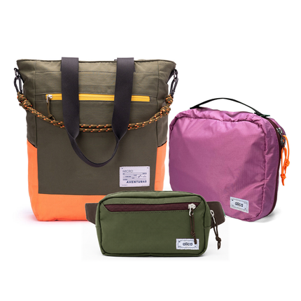 Kit Aerolook - Tote The Summer Hunter + Pochete Minuano, Verde Cachoeira e Verde Araucária, Nécessaire Hotel Rosa da Allcatrazes