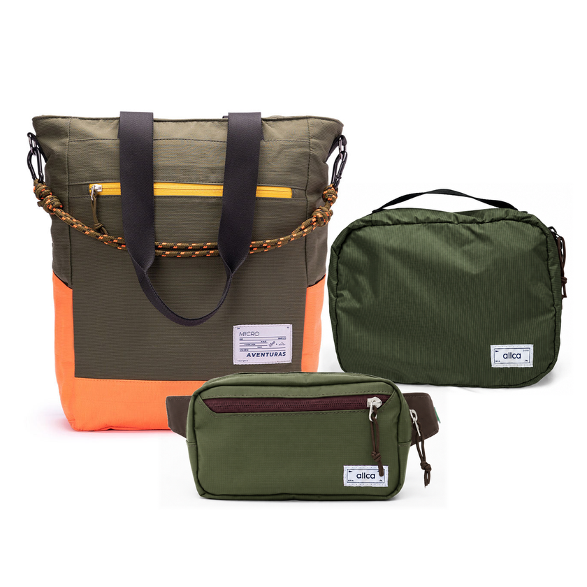 Kit Aerolook - Tote The Summer Hunter + Pochete Minuano, Verde Cachoeira e Verde Araucária, Nécessaire Hotel Verde Araucária da Allcatrazes