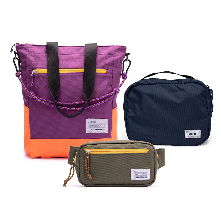Kit Aerolook - The Summer Hunter, Roxo Viagem e Verde Cachoeira, Nécessaire Hotel Azul Aurora da Allcatrazes