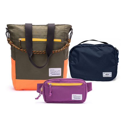 Kit Aerolook - The Summer Hunter, Verde Cachoeira e Roxo Viagem, Nécessaire Hotel Azul Aurora da Allcatrazes