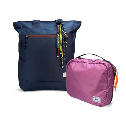 Kit Bagagem de Mão - Minuano, Azul Aurora / Com charm e Rosa, Nécessaire Hotel Rosa da Allcatrazes