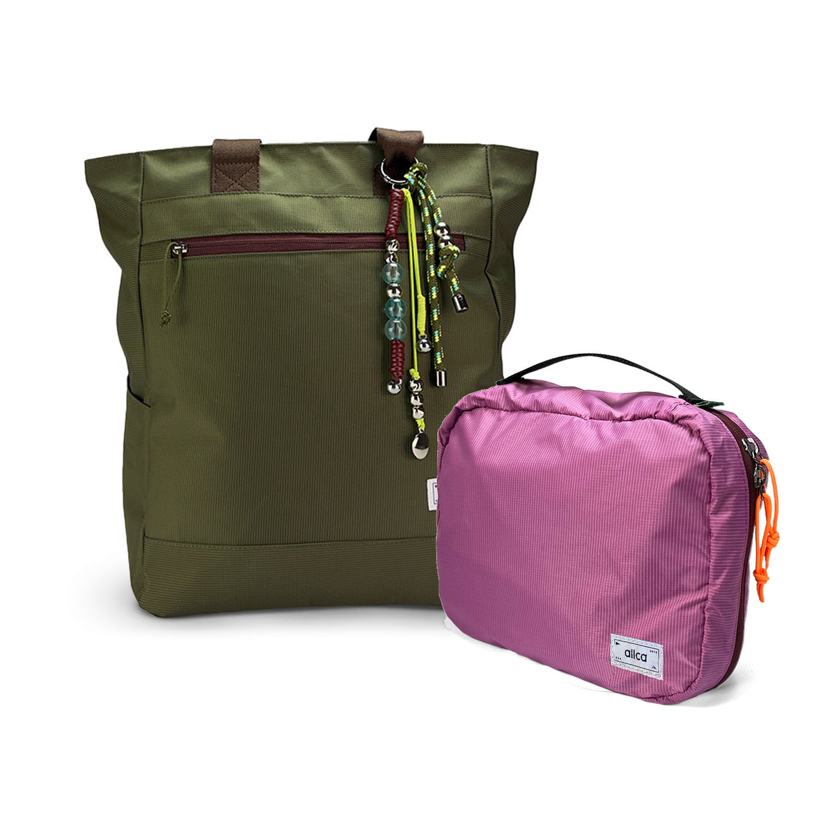Kit Bagagem de Mão - Minuano, Verde Araucária / Com charm e Rosa, Nécessaire Hotel Rosa da Allcatrazes