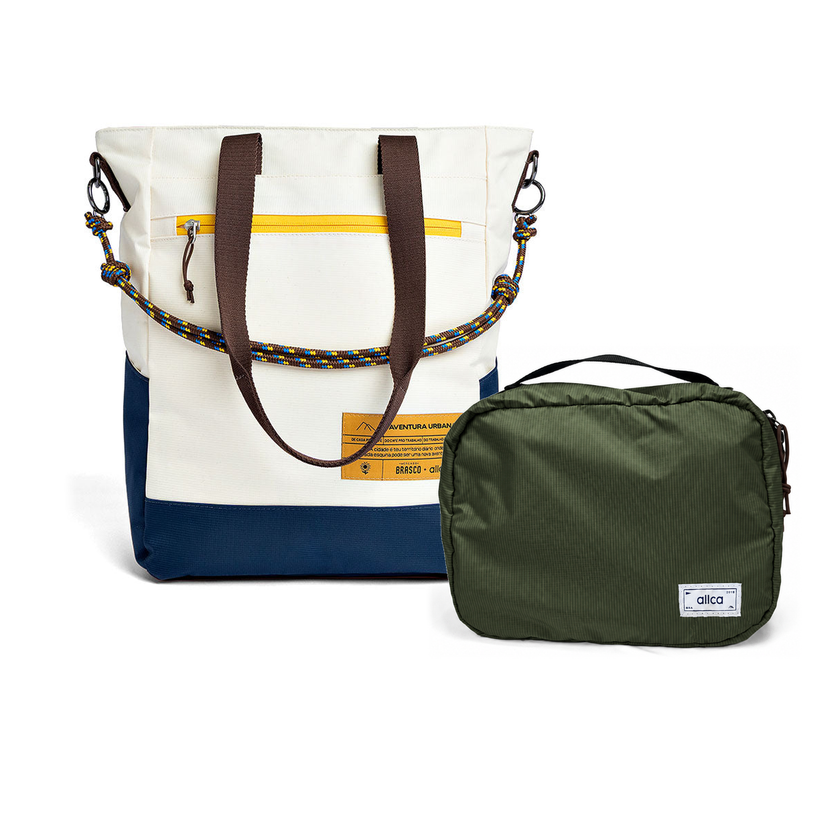 Kit Bagagem de Mão - Brasco, Off White Encontro e Verde Araucária, Nécessaire Hotel Verde Araucária da Allcatrazes