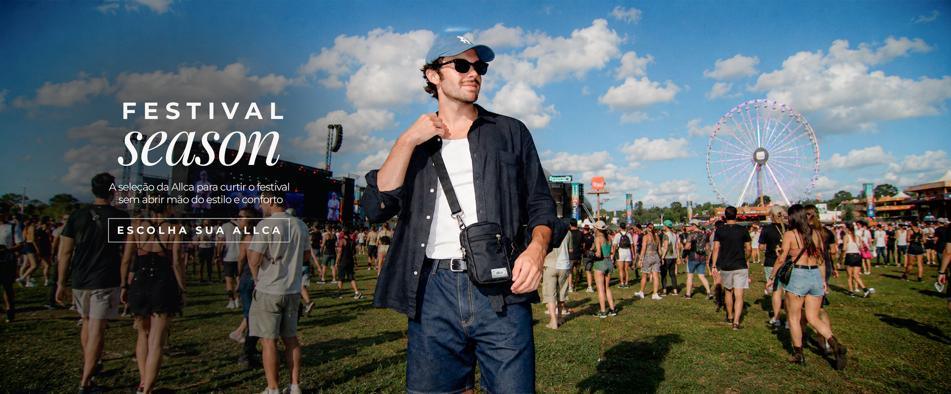 homem curtinho festival rock in rio com uma shoulder eclipse preta