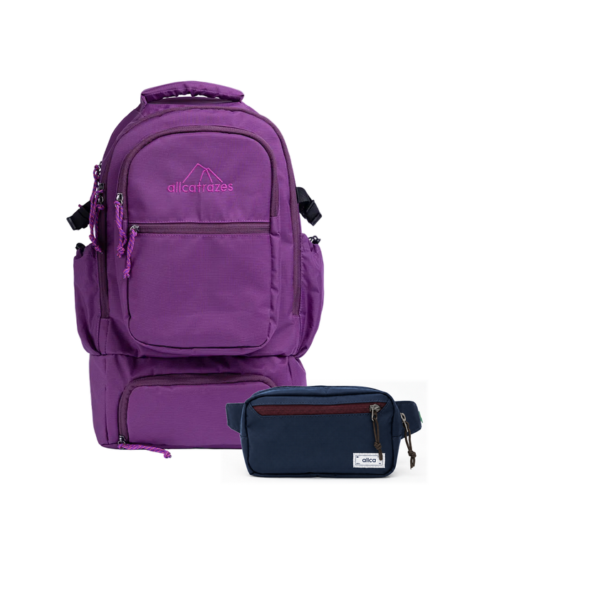 Kit Embarque - Pochete - Minuano com Mochila Alfa 3.0 33L Roxo e Pochete Minuano Azul Aurora da Allcatrazes