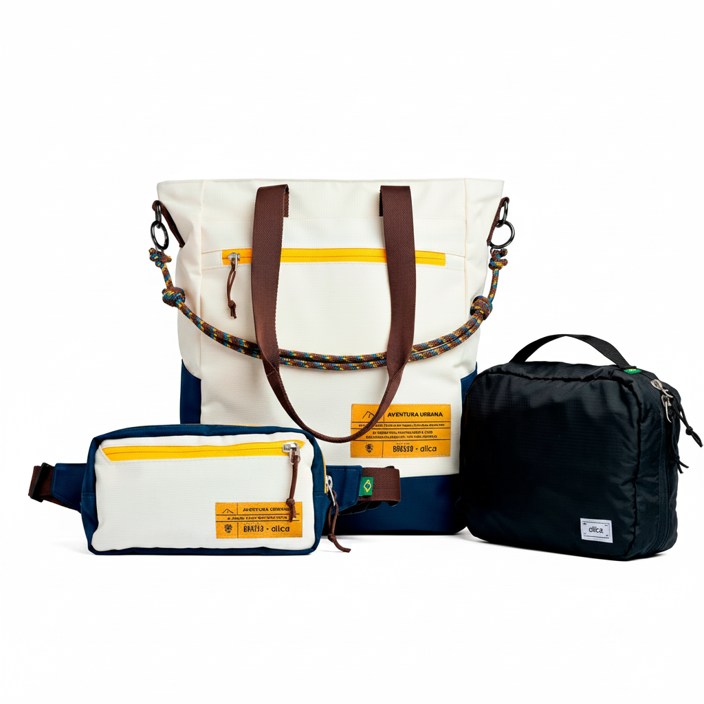 Kit Aerolook x Brasco completo: Tote off white e azul, Pochete e Nécessaire Hotel da Allcatrazes
