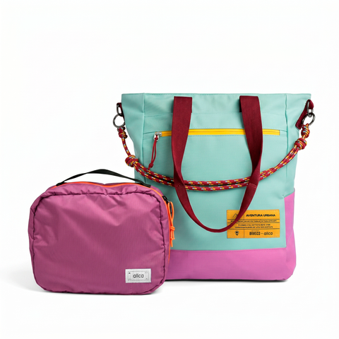 Kit Bagagem de Mao Allcatrazes Allca x Brasco - Tote Bag Azul Respiro 16L em tecido hidrorrepelente com Necessaire Hotel rosa, alca de cabo nautico