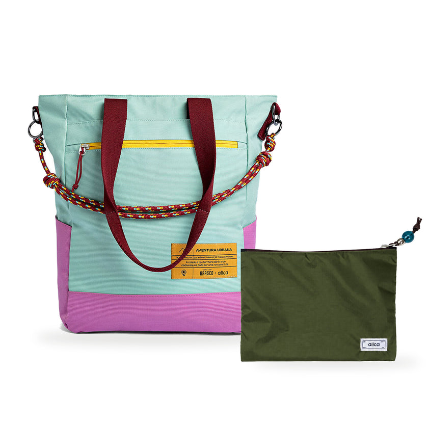 Kit Tote + Lima - Brasco — Azul Respiro com Nécessaire Lima Verde Araucária