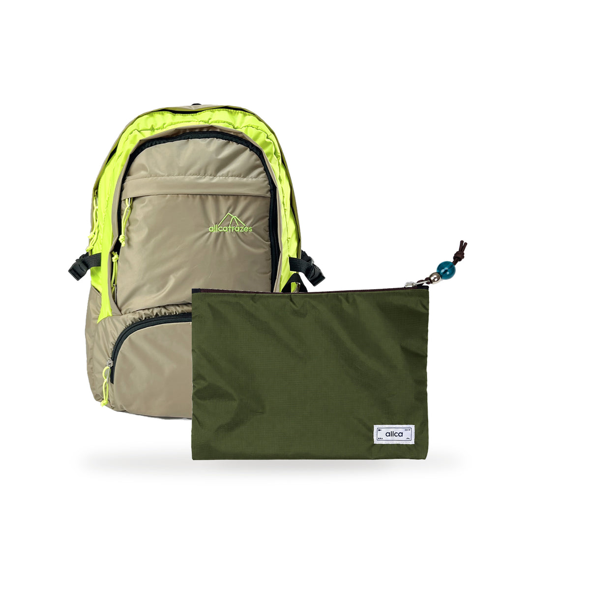 Kit Charlie + Lima — Areia | Amarelo Neon com Nécessaire Lima Verde Araucária