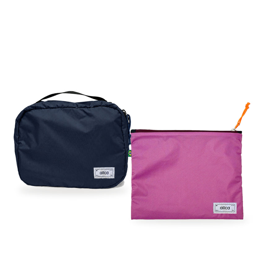 Kit Hotel + Lima — Azul Aurora com Nécessaire Lima Rosa