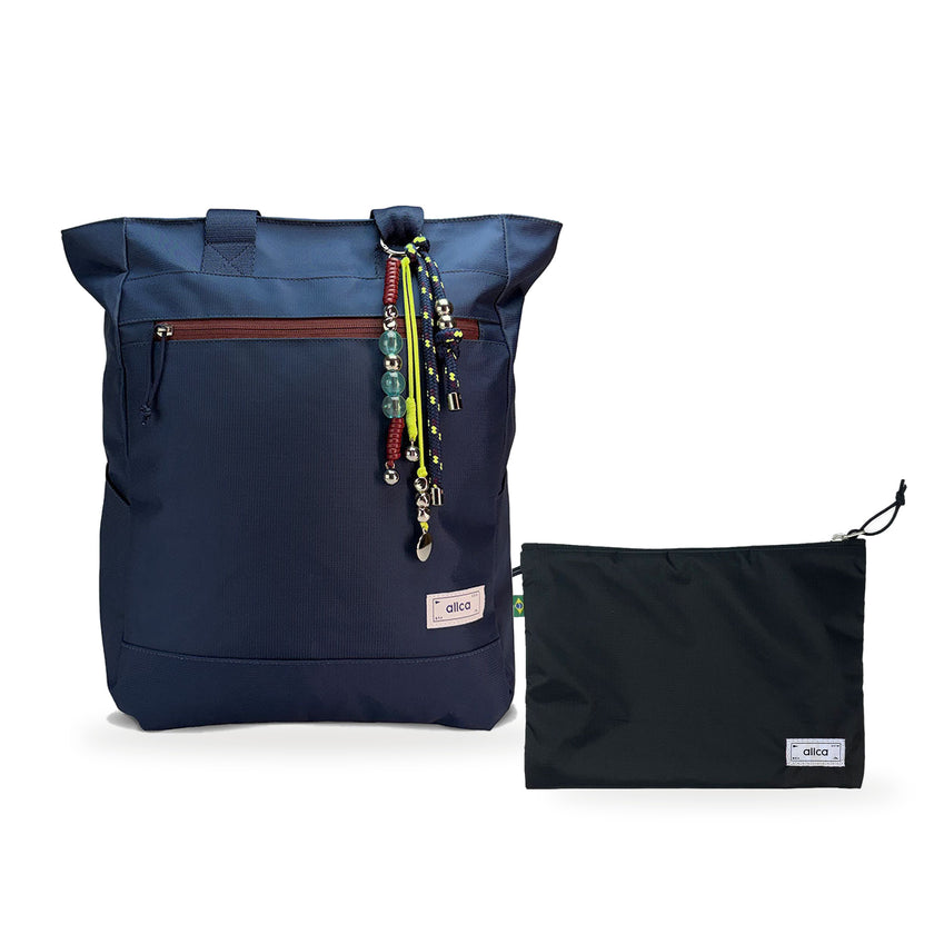 Kit Tote + Lima - Minuano — Azul Aurora / Com charm com Nécessaire Lima Preto