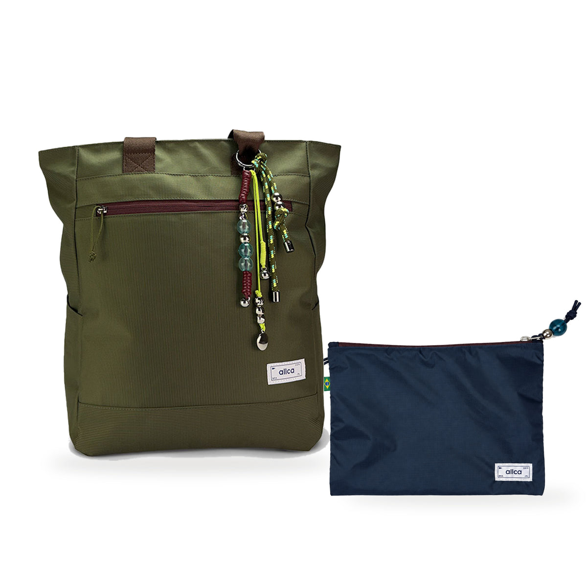 Kit Tote + Lima - Minuano — Verde Araucária / Com charm com Nécessaire Lima Azul Aurora