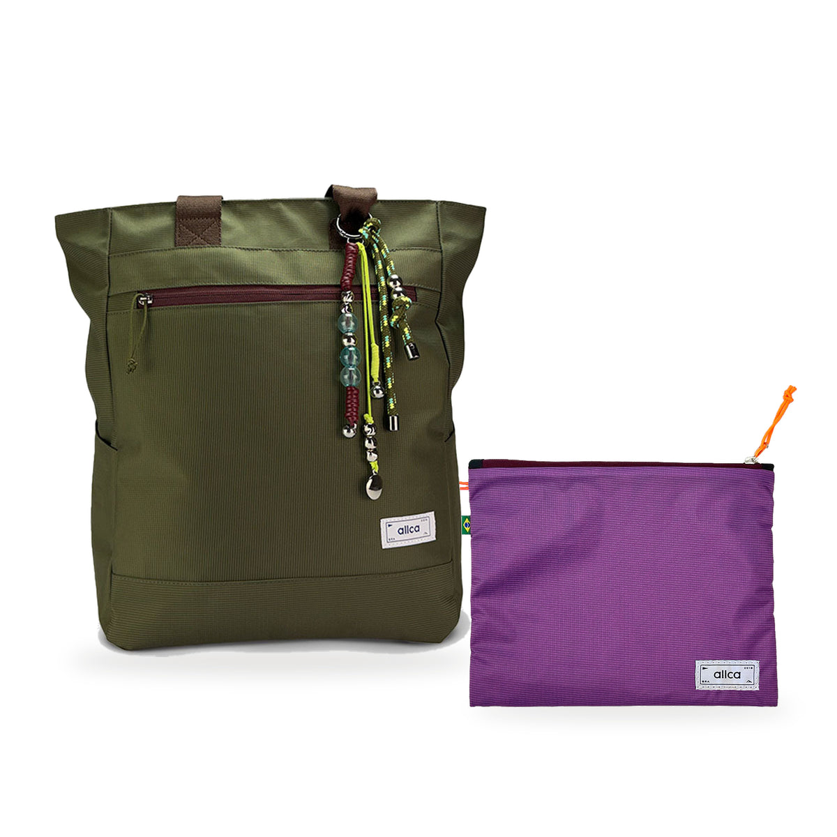 Kit Tote + Lima - Minuano — Verde Araucária / Com charm com Nécessaire Lima Roxo