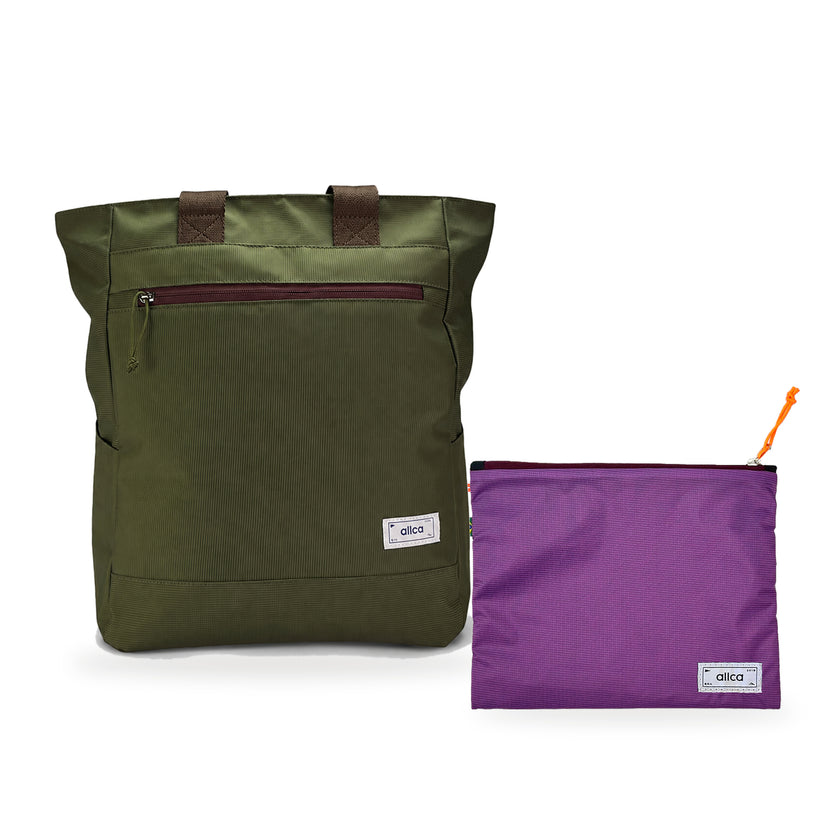 Kit Tote + Lima - Minuano — Verde Araucária / Sem Charm com Nécessaire Lima Roxo
