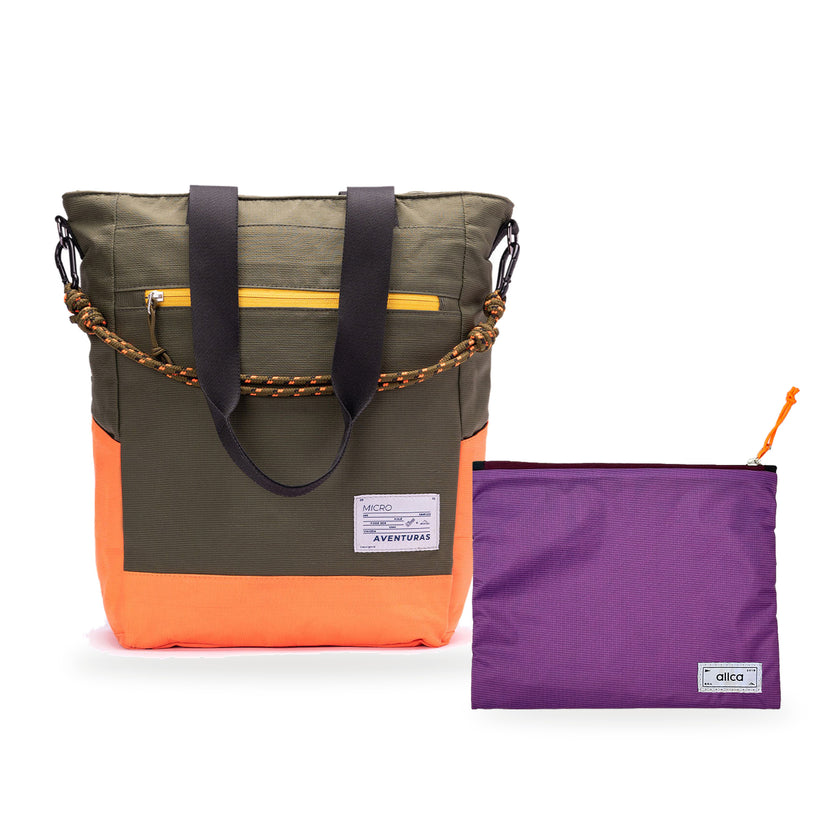 Kit Tote + Lima - The Summer Hunter — Verde Cachoeira com Nécessaire Lima Roxo