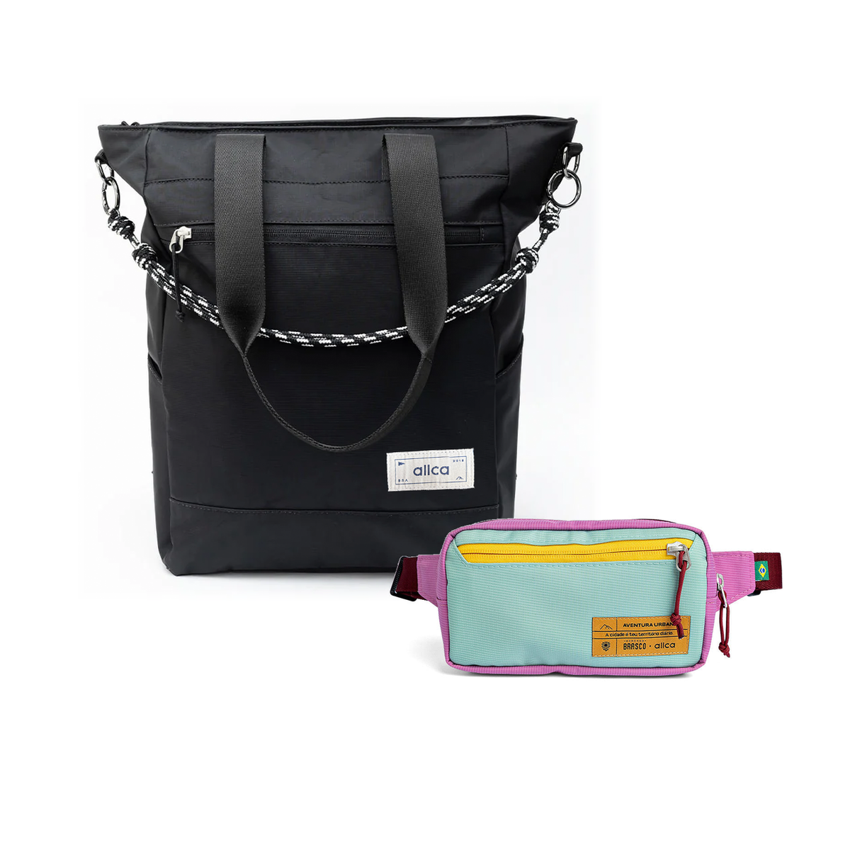 Kit Em Movimento Brasco + Eclipse com Tote Eclipse Preto Infinito e Pochete Brasco Azul Respiro da Allcatrazes