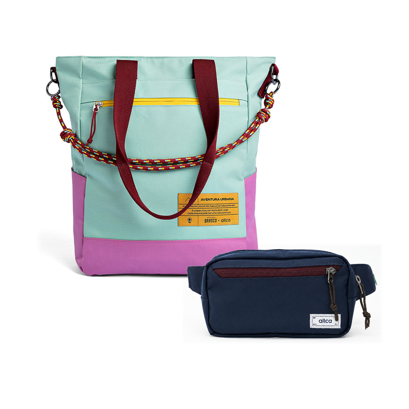 Kit Em Movimento com Tote Brasco e Pochete Minuano, Azul Respiro e Azul Aurora da Allcatrazes