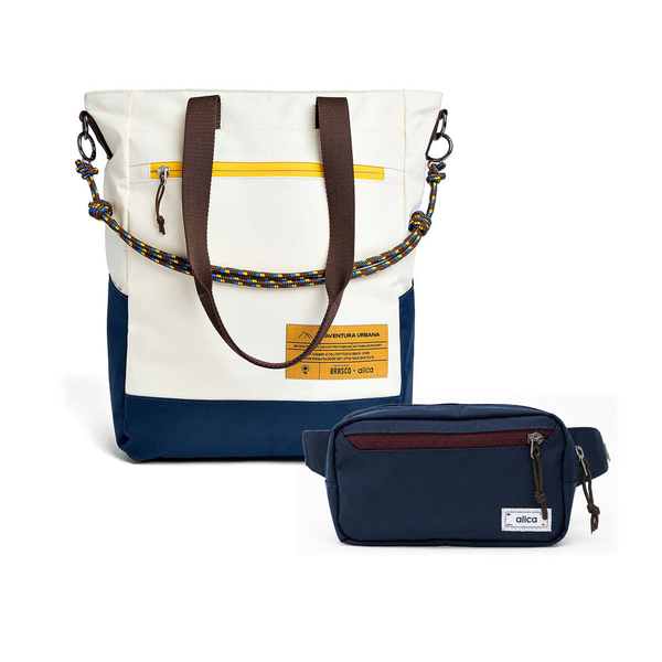 Kit Em Movimento com Tote Brasco e Pochete Minuano, Off White Encontro e Azul Aurora da Allcatrazes