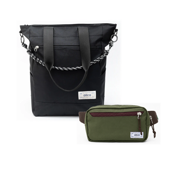Kit Em Movimento com Tote Eclipse e Pochete Minuano, Preto Infinito e Verde Araucária da Allcatrazes