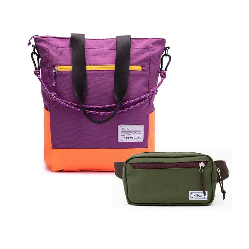 Kit Em Movimento com Tote The Summer Hunter e Pochete Minuano, Roxo Viagem e Verde Araucária da Allcatrazes