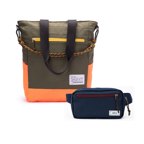 Kit Em Movimento com Tote The Summer Hunter e Pochete Minuano, Verde Cachoeira e Azul Aurora da Allcatrazes