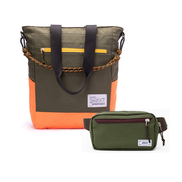 Kit Em Movimento com Tote The Summer Hunter e Pochete Minuano, Verde Cachoeira e Verde Araucária da Allcatrazes