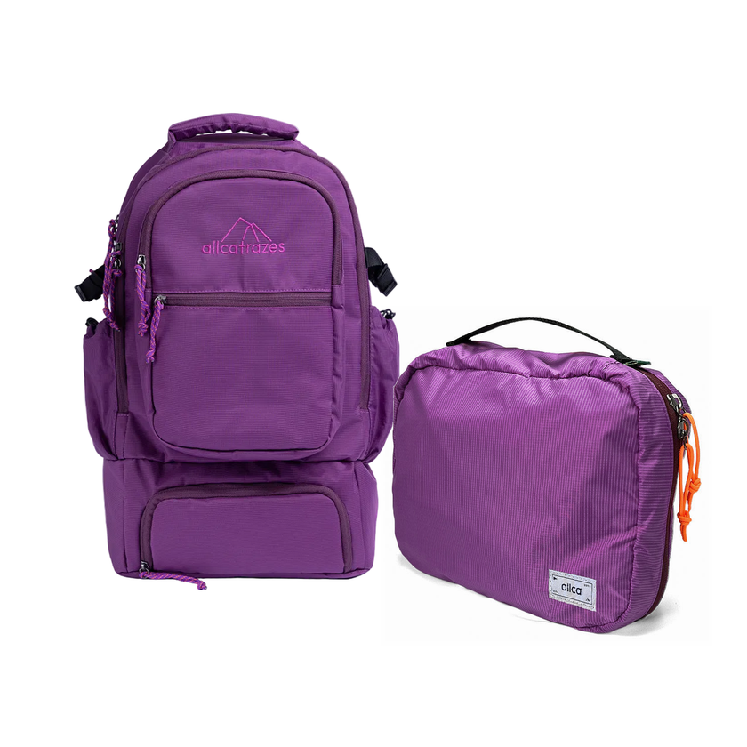 Kit Travel Essential com Mochila Alfa 3.0 33L Roxo e Nécessaire Hotel Roxa da Allcatrazes