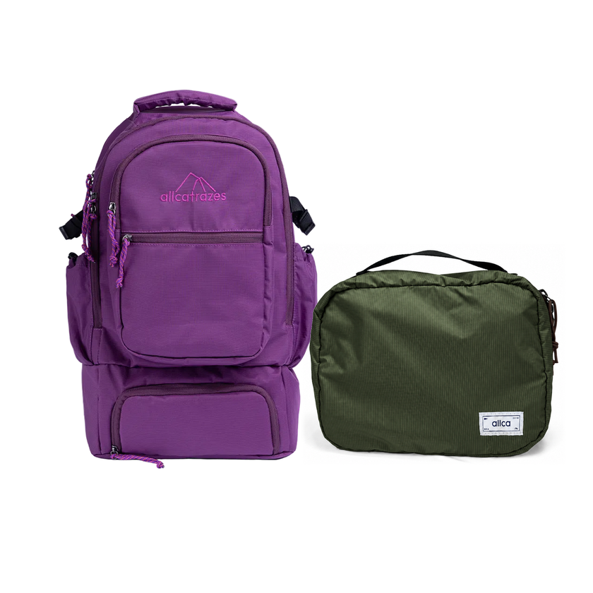 Kit Travel Essential com Mochila Alfa 3.0 33L Roxo e Nécessaire Hotel Verde Araucária da Allcatrazes