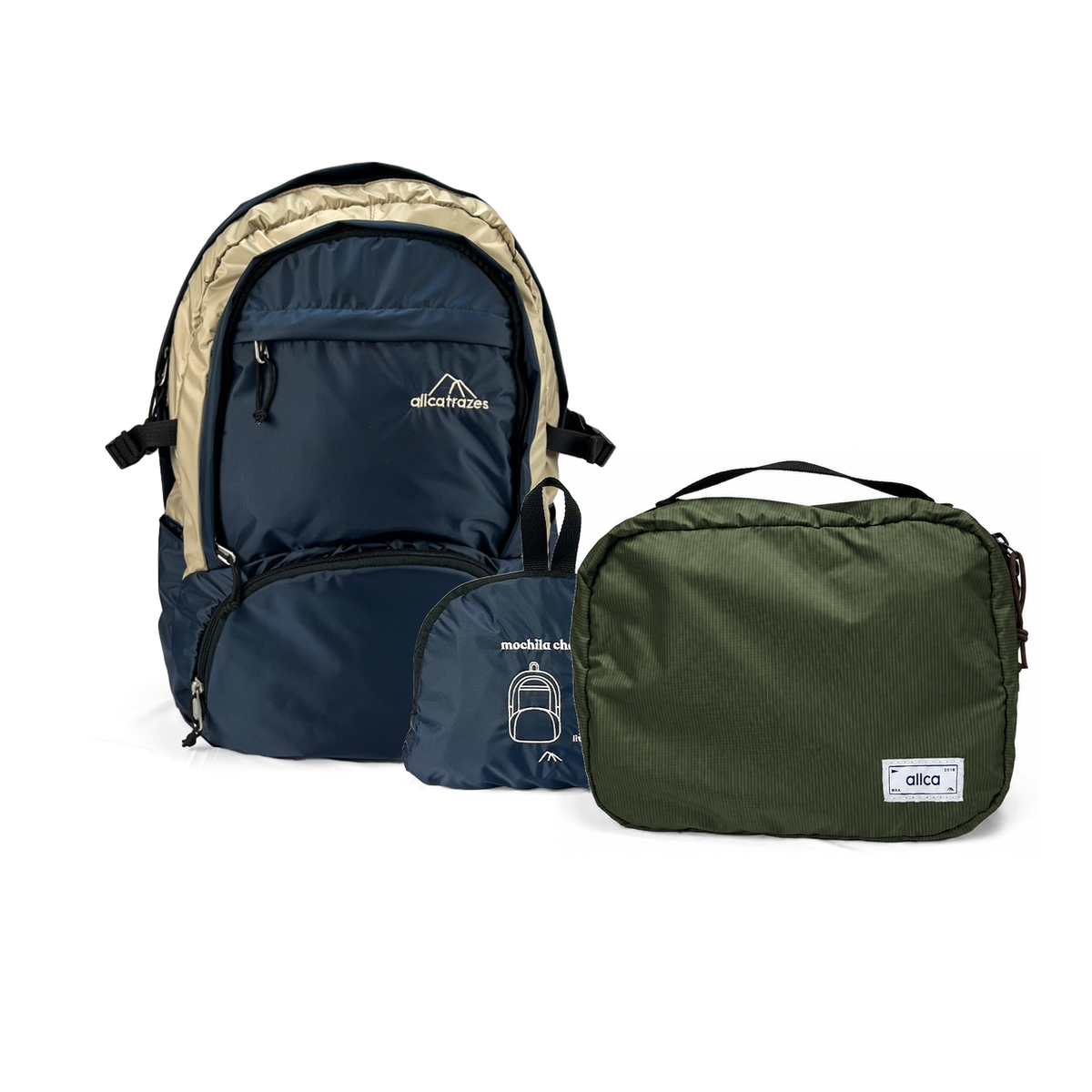 Kit Travel Essential, Azul Marinho | Areia e Verde Araucária, Nécessaire Hotel Verde Araucária da Allcatrazes