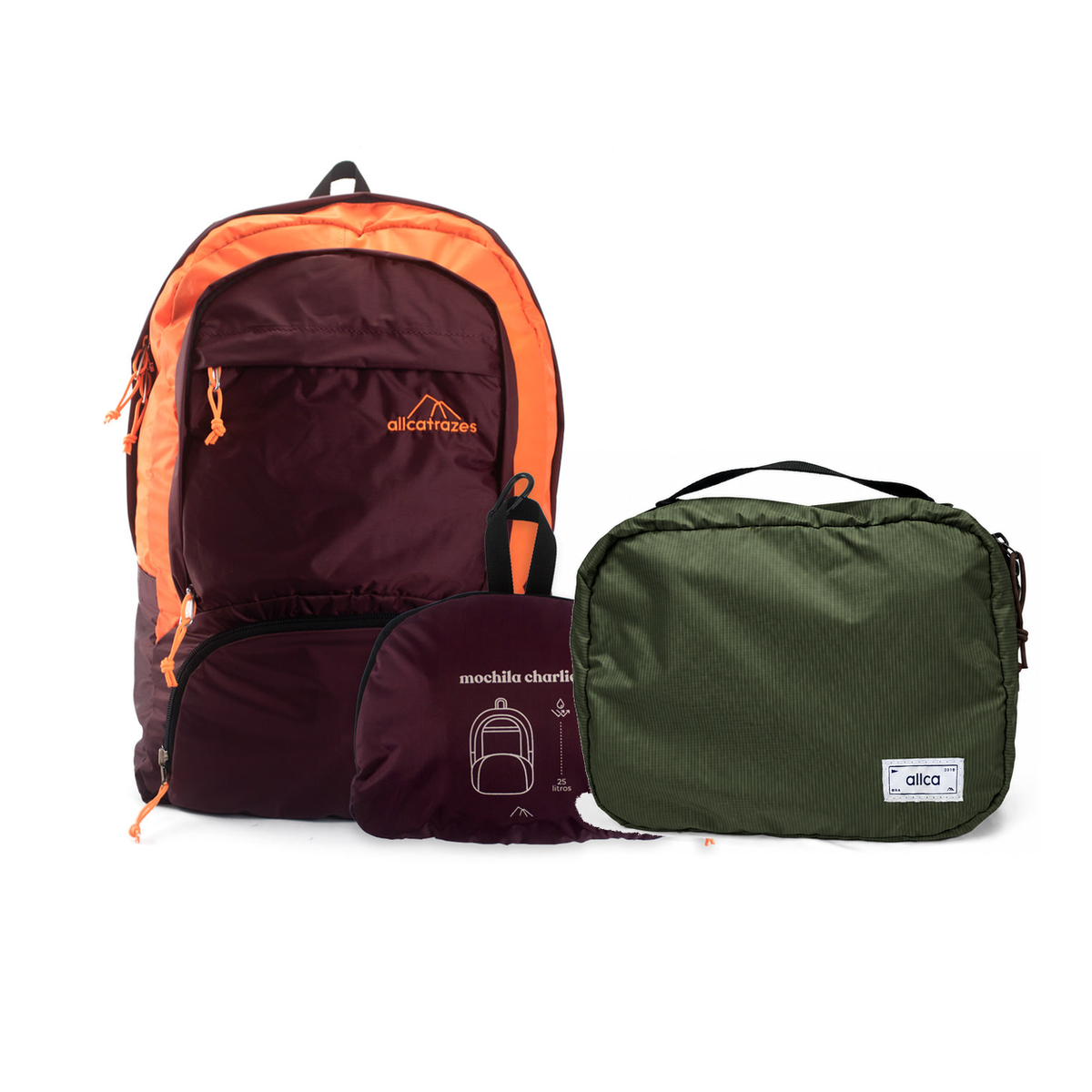 Kit Travel Essential, Bordô | Laranja e Verde Araucária, Nécessaire Hotel Verde Araucária da Allcatrazes